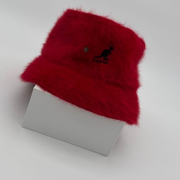 Kangol Fuzzy Bucket Hat Red Angora Blend Y2K 90s Streetwear Icon